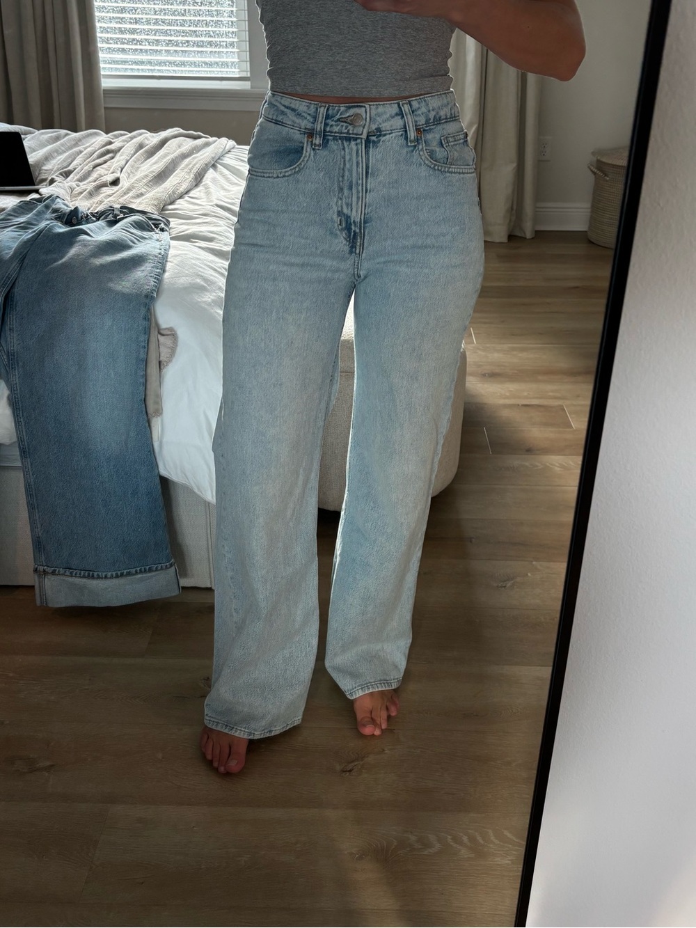 H&M Light Blue High-Rise Wide Leg Jeans